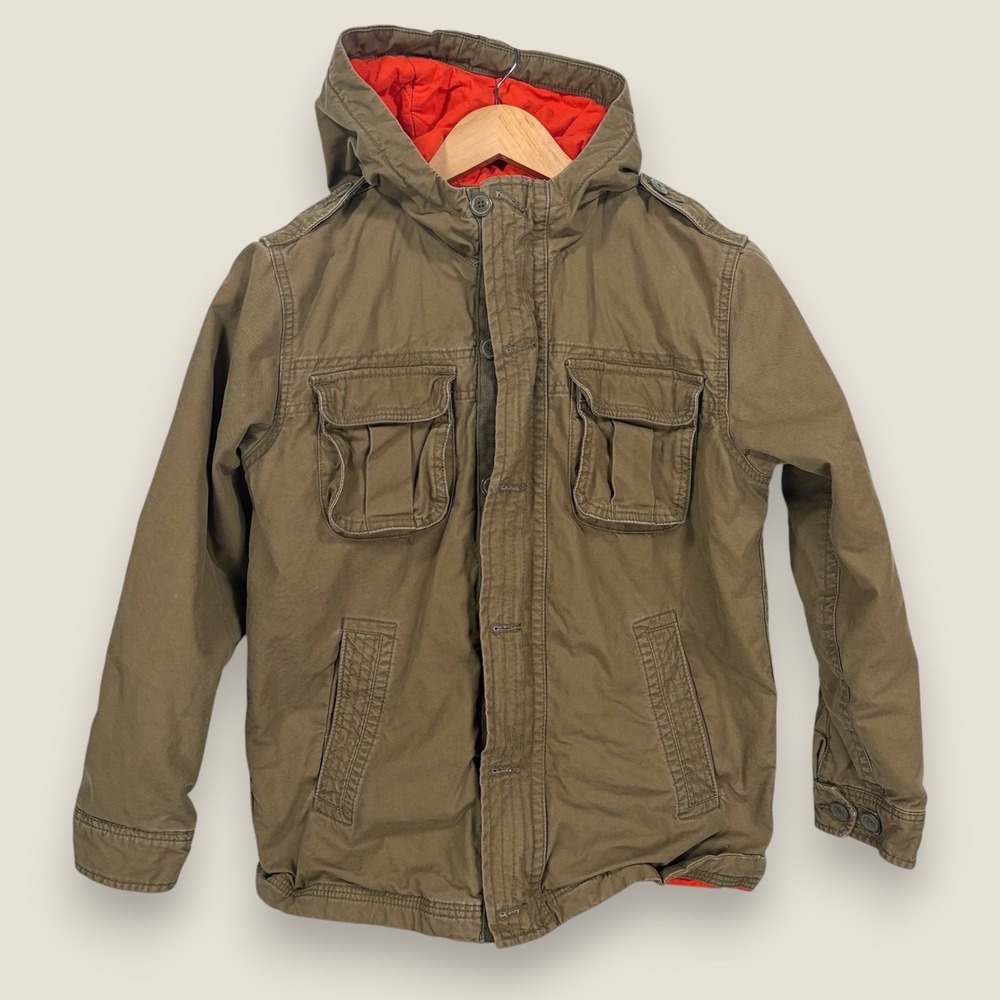 Gap Kids Field Jacket Kids XL 12 Brown Hooded Quilted Utility Military Coat